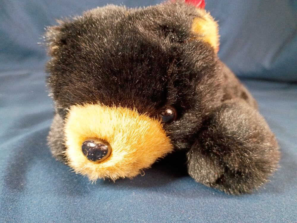 Bearington Collection Black Bear Plush Red Glitter Bow